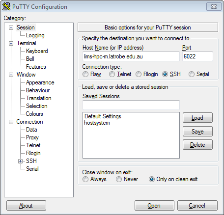 Putty Connection Dialog Putty Connection Dialog