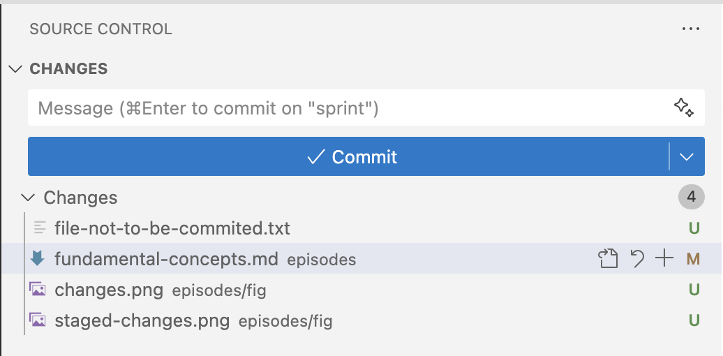 Source control tab showing modified file and a new file.